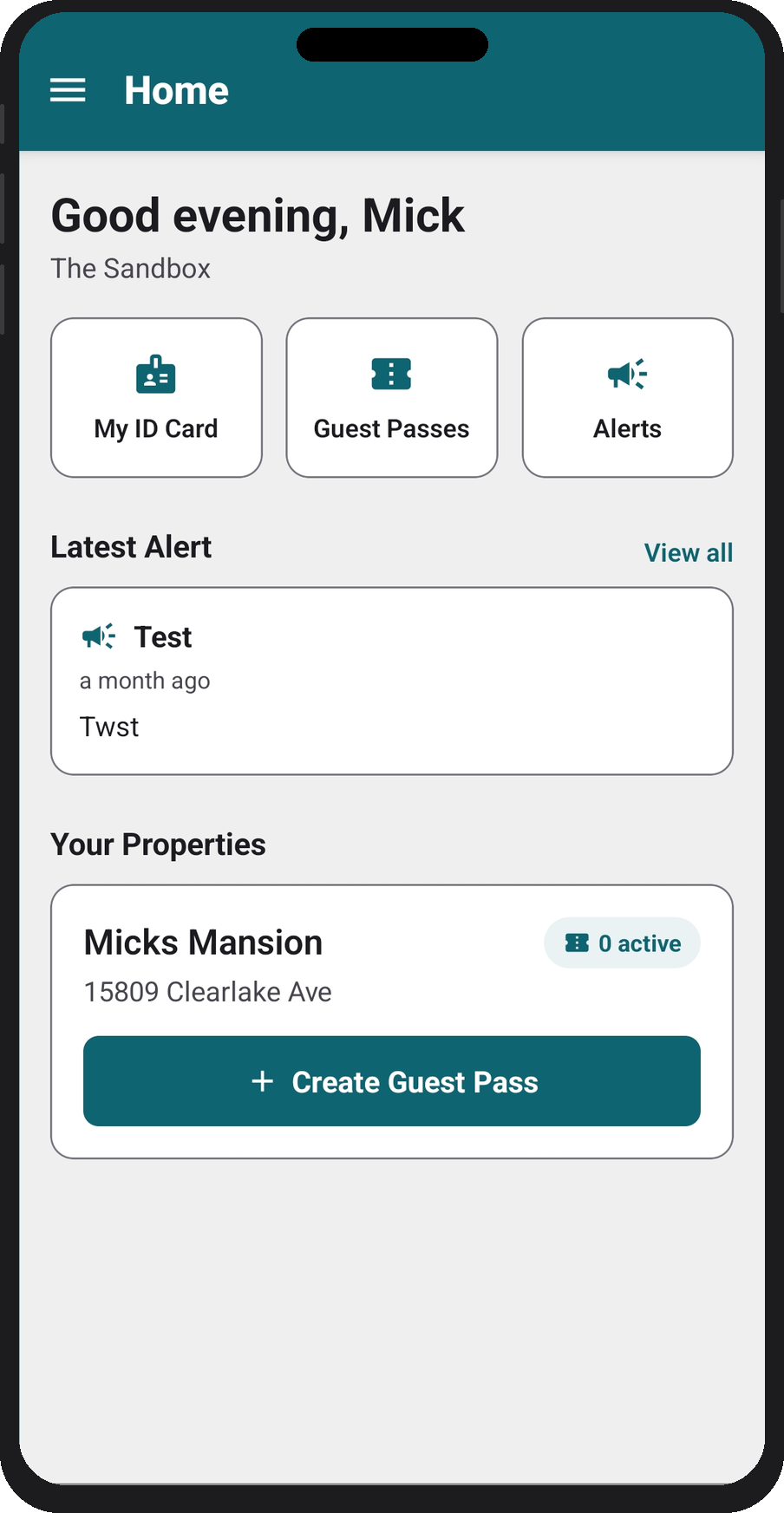Resident Home screen