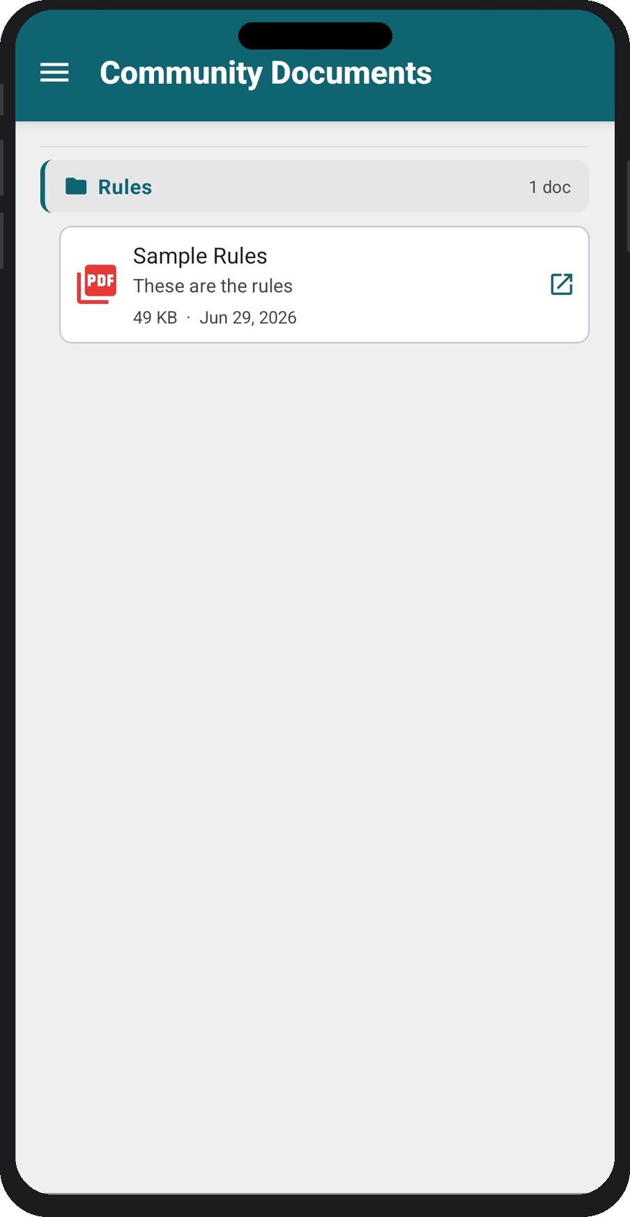Community Documents — Rules folder with sample PDF
