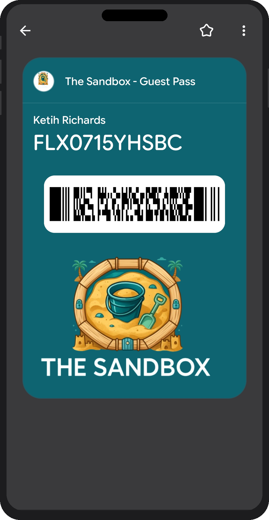 Wallet pass — The Sandbox branded guest pass card