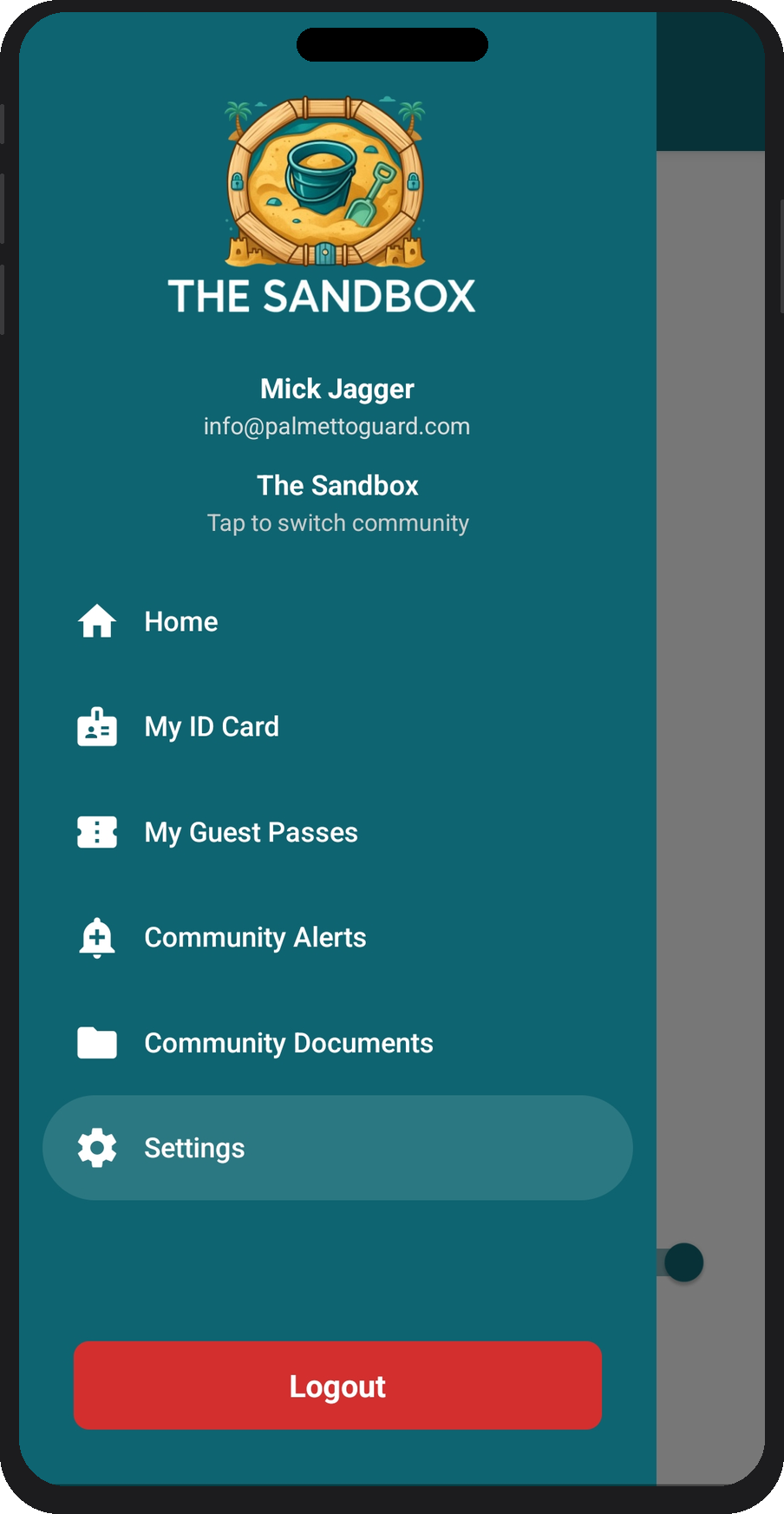 Side menu — navigation and logout