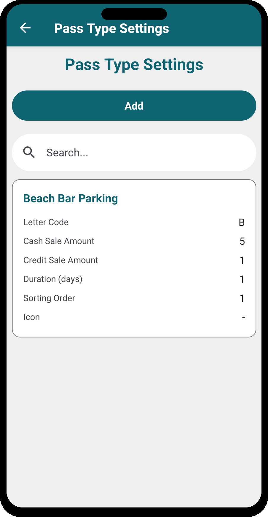 Pass Type Settings list