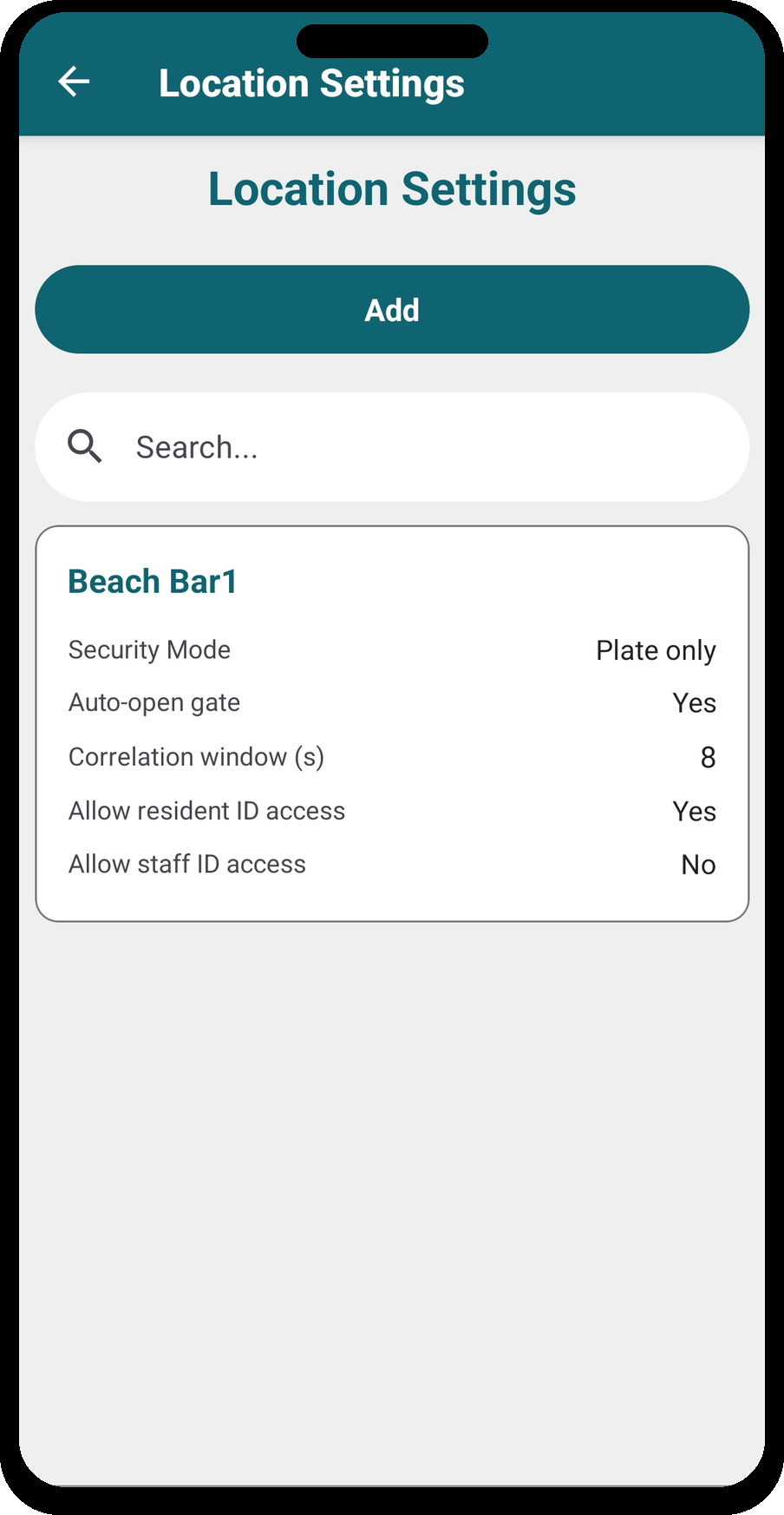 Location Settings list