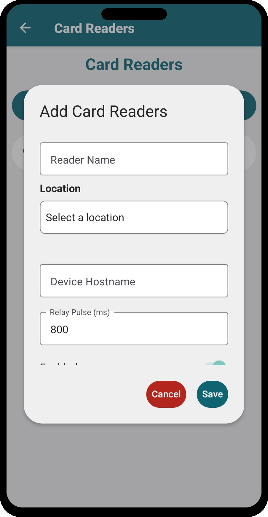 Add Card Reader — hostname and relay pulse
