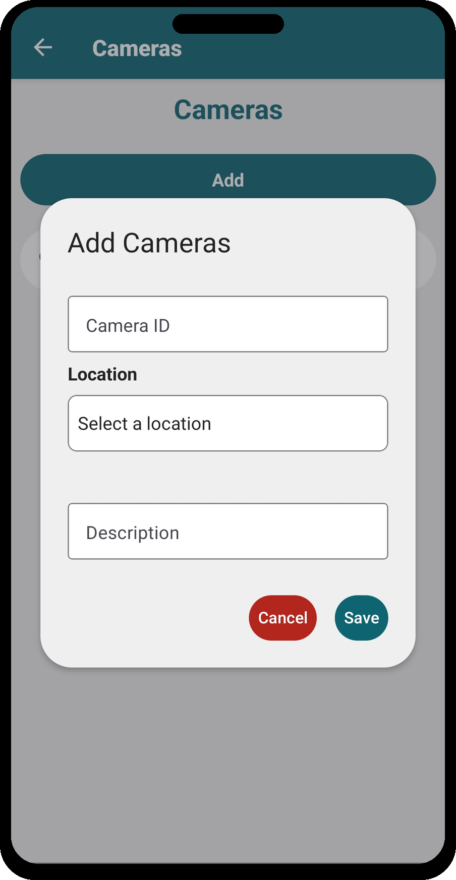Add Camera — Camera ID, location, and description