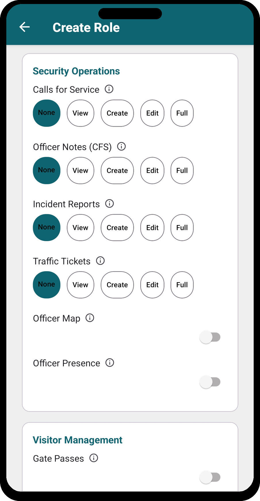 Create Role — Security Operations permissions
