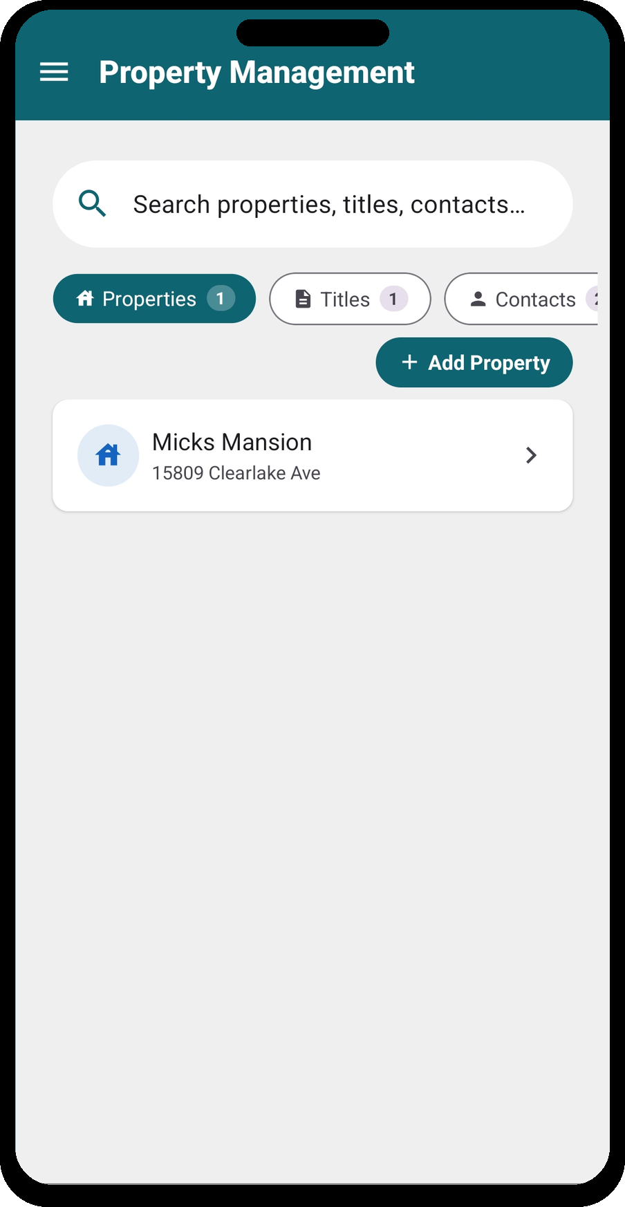 Property Management — Properties tab