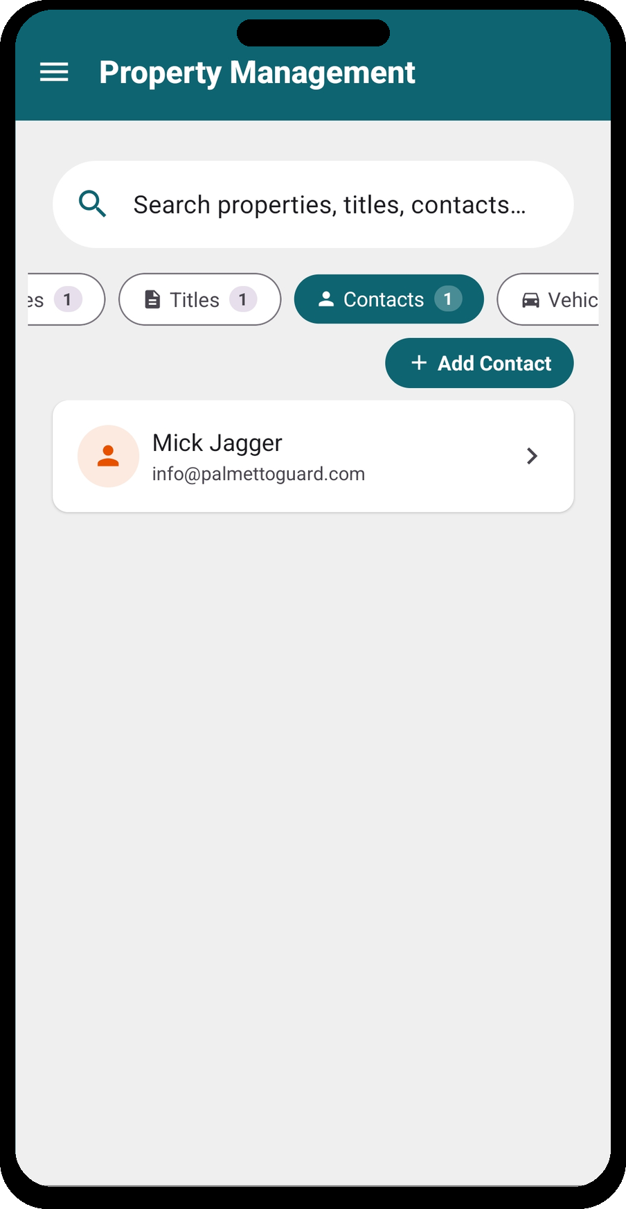 Property Management — Contacts tab