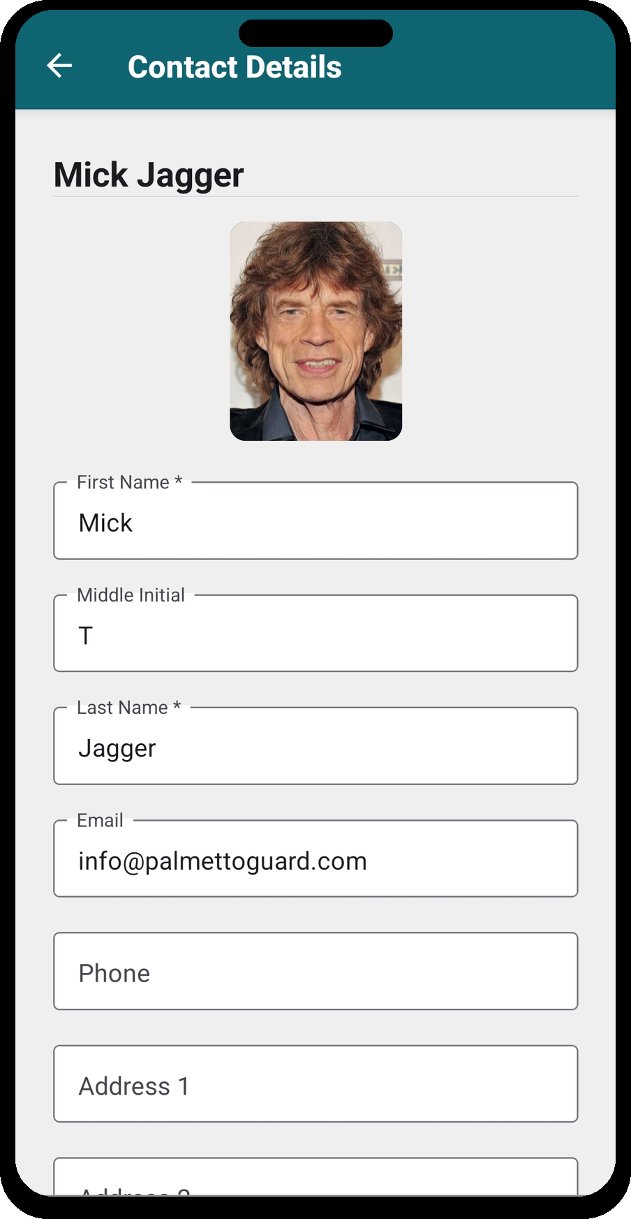 Contact Details — resident name, photo, email