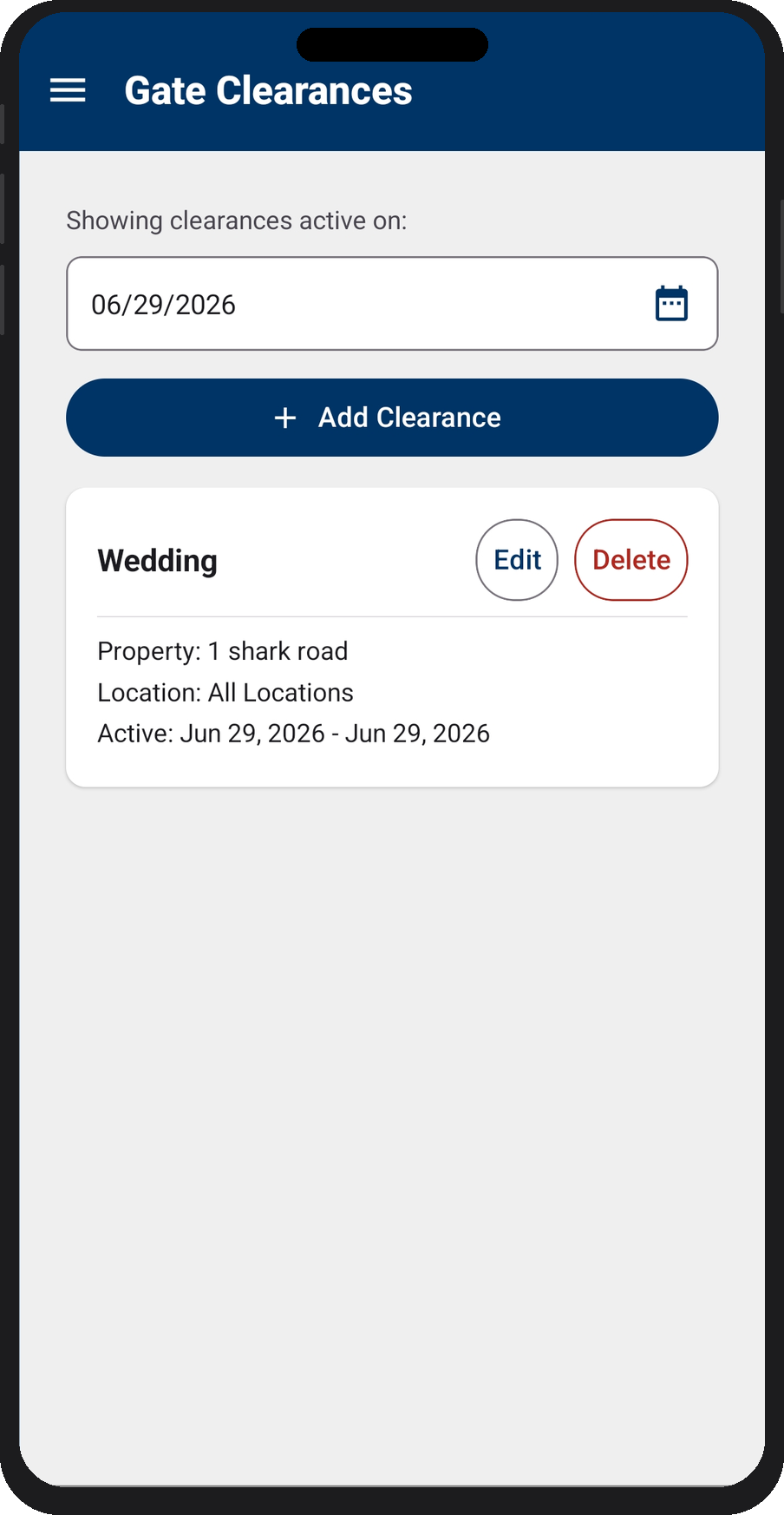 Gate Clearances — add and manage time-bound property clearances