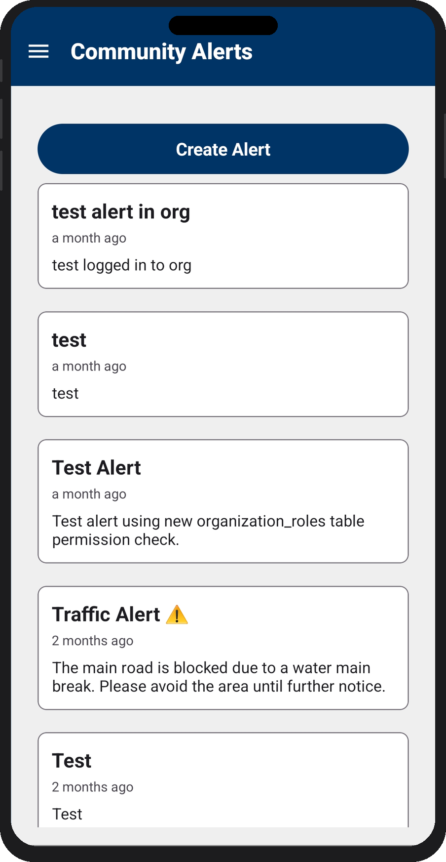 Community Alerts — announcement feed