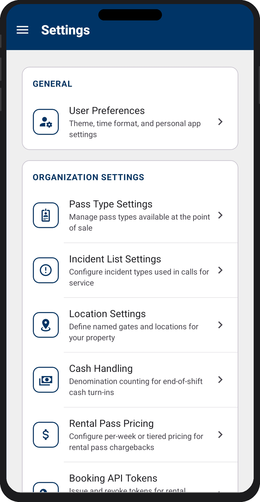 Settings — Organization Settings section